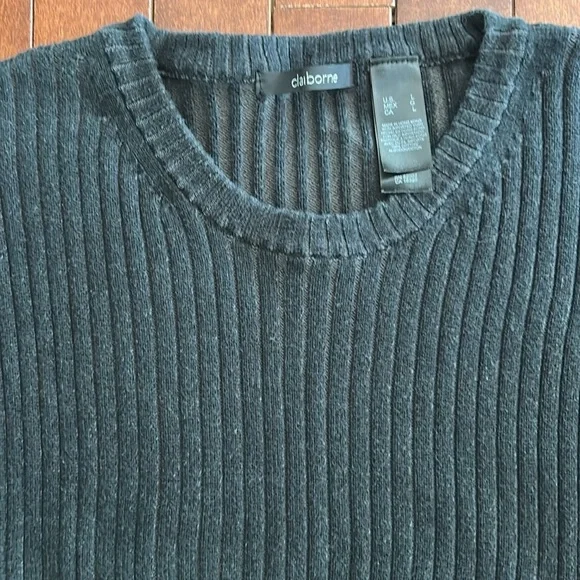 NWOT Claiborne Men’s Ribbed Black Crew Neck Sweater Size Large - Picture 2 of 8